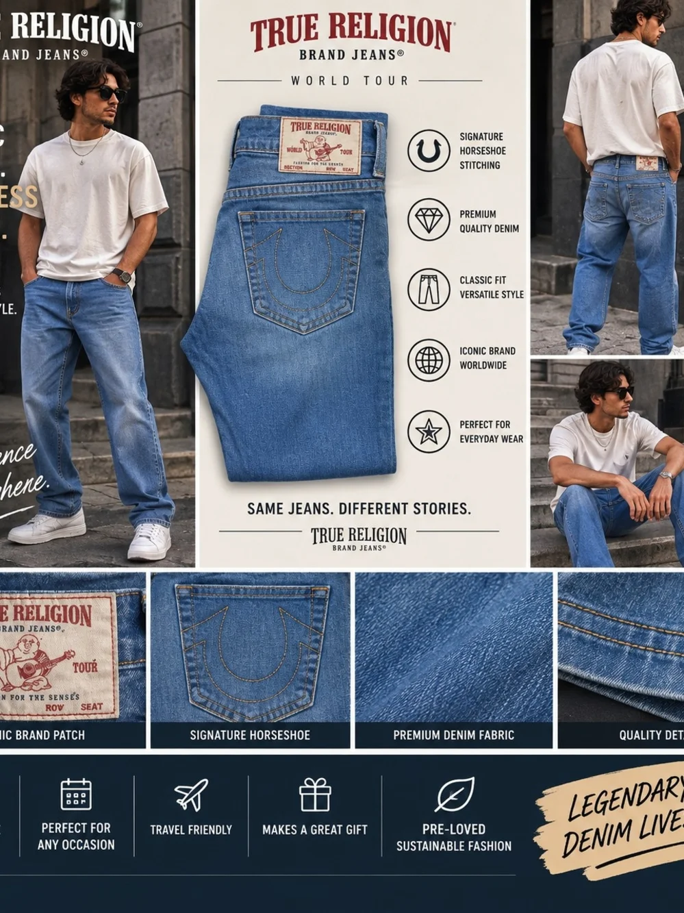 True Religion Men's Light Blue Relaxed Fit Jeans